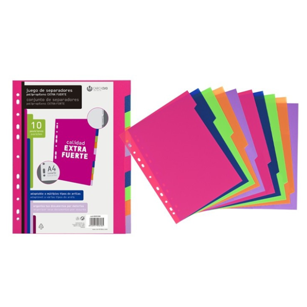 Separador pp. A4 extra fuerte fashion 10 pos.