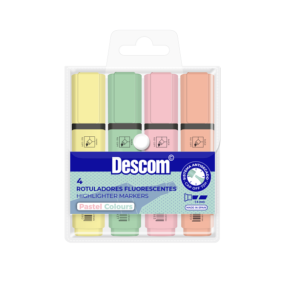 Marcador fluorescentes pastel. Estuche 4 u.