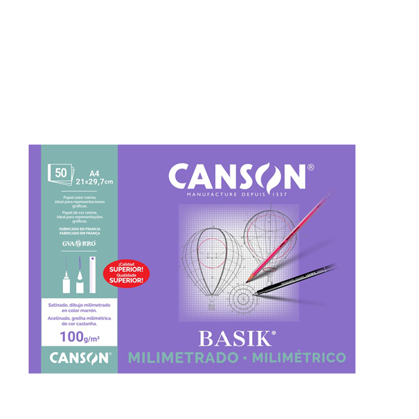 Papel A4 milimetrado Canson Basik. Bloc 50 h.