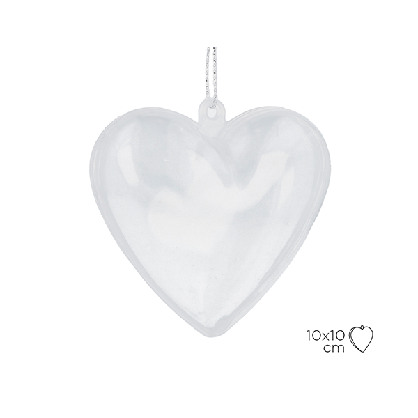 Corazón plástico transp. para colgar 10 cm