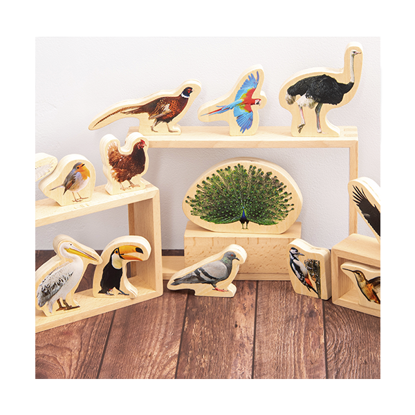 Set 15 bloques madera de pájaros