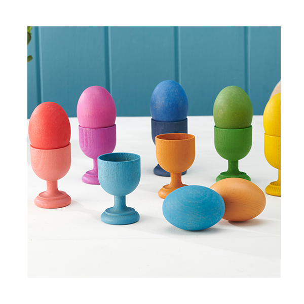 Conjunto 7 huevos madera arcoíris 65 mm