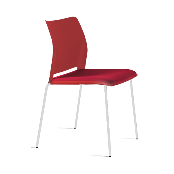 Silla Alpha 600 patas blancas resp. plást. asiento tapiz. Rojo