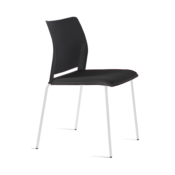 Silla Alpha 600 patas blancas resp. plást. asiento tapiz. Negro