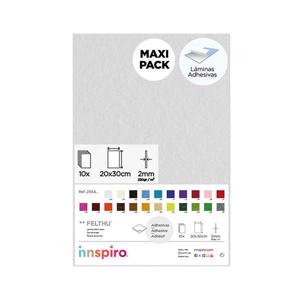 Plancha fieltro adhes. 20x30 cm Blanco. Pack 10